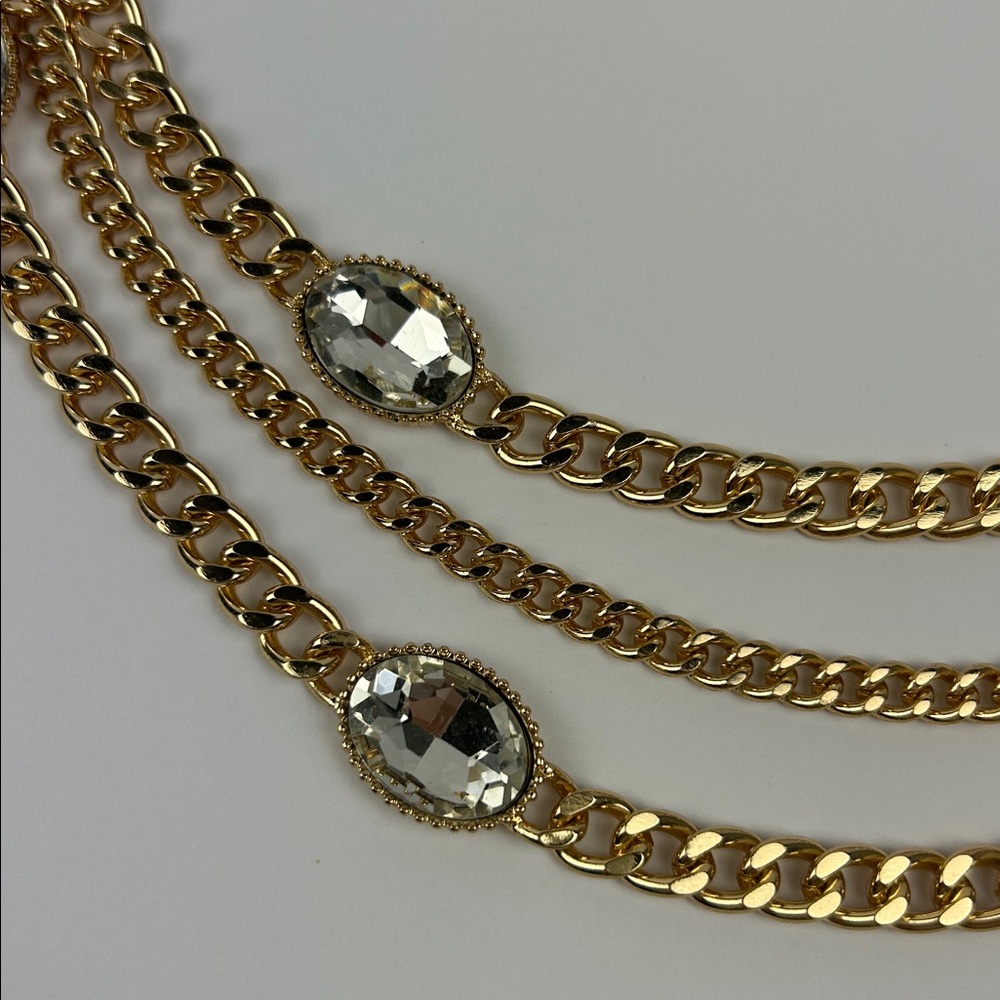 Natasha Elegant Gold 3 Chain Necklace Gem Accents Old Money Vibes 18” - Picture 5 of 6